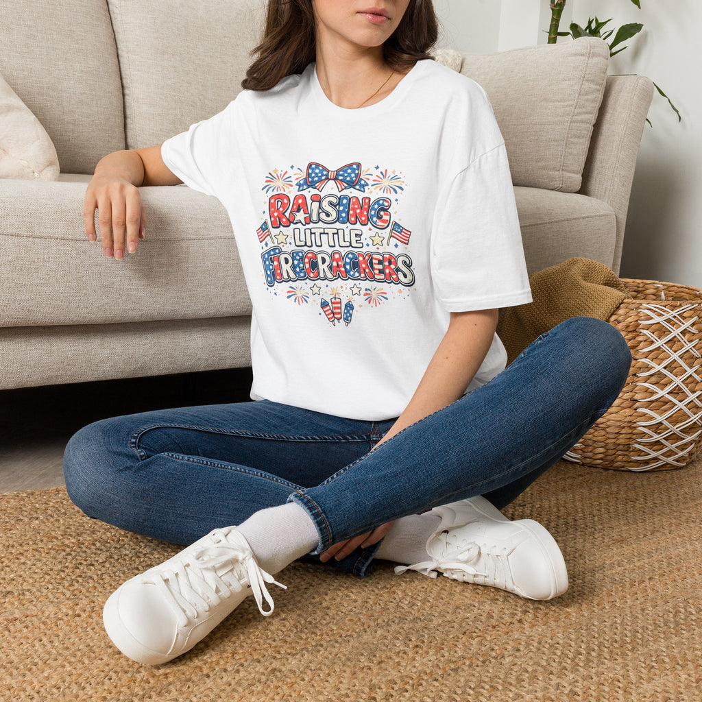 T-Shirt — "Raising Little Firecrackers" Patriotic Kids Mom 4th of July Tee