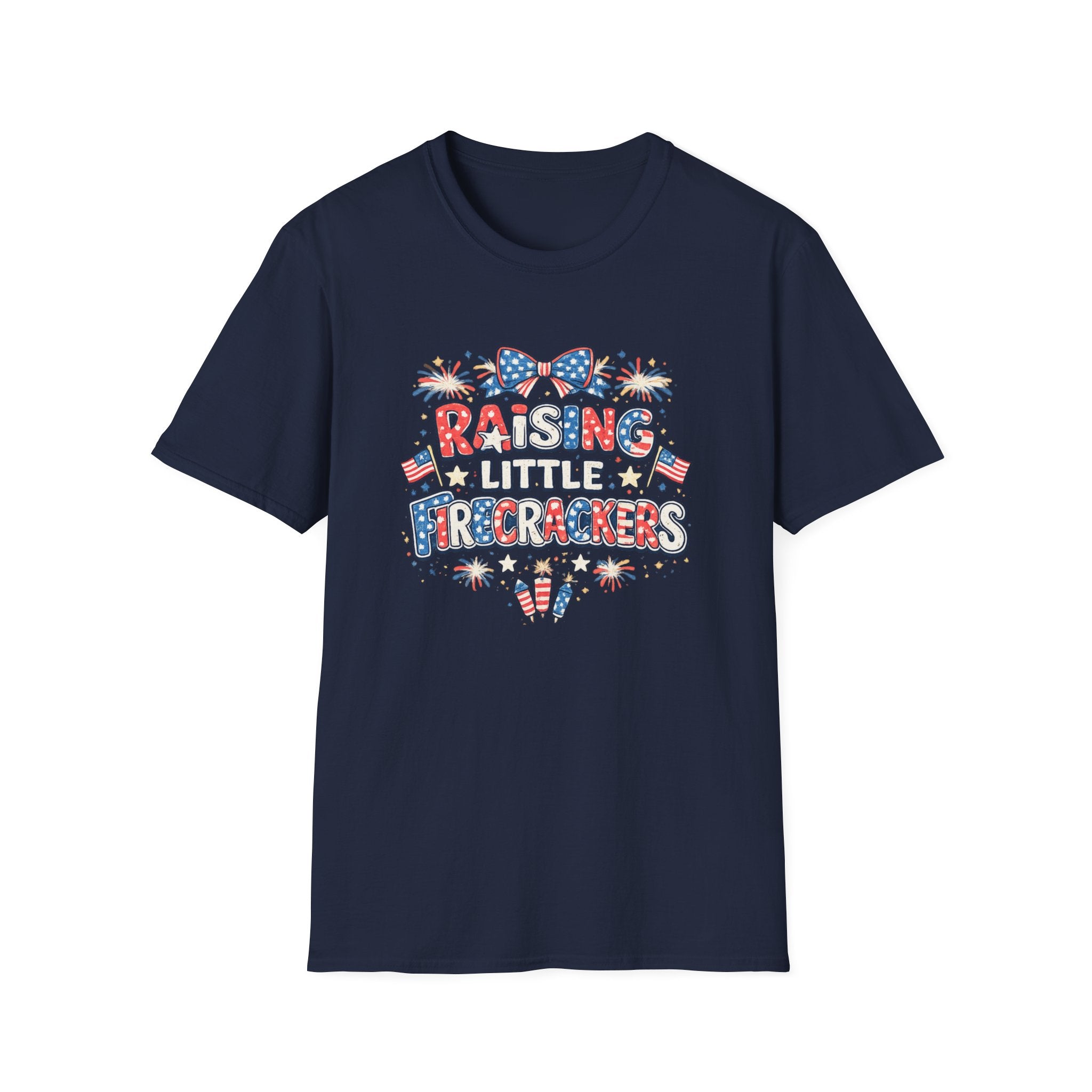 T-Shirt — "Raising Little Firecrackers" Patriotic Kids Mom 4th of July Tee