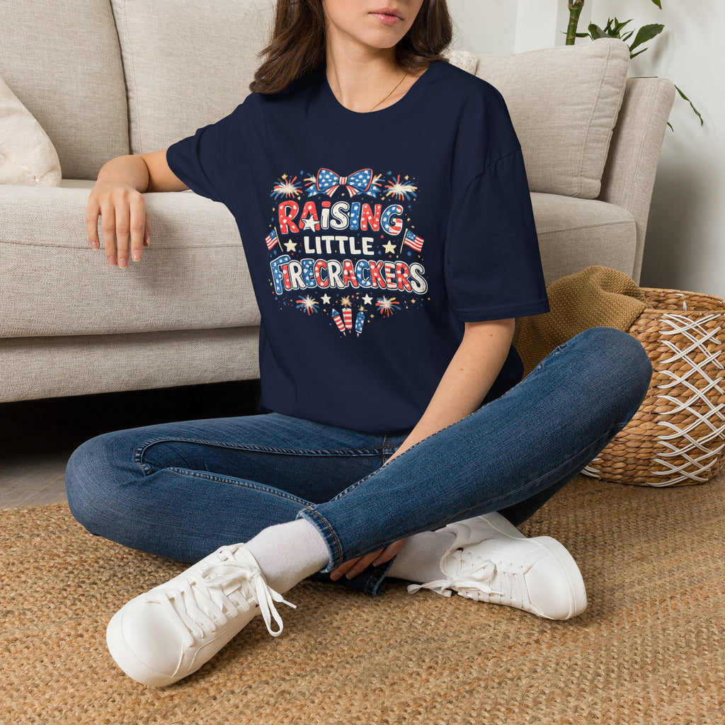 T-Shirt — "Raising Little Firecrackers" Patriotic Kids Mom 4th of July Tee