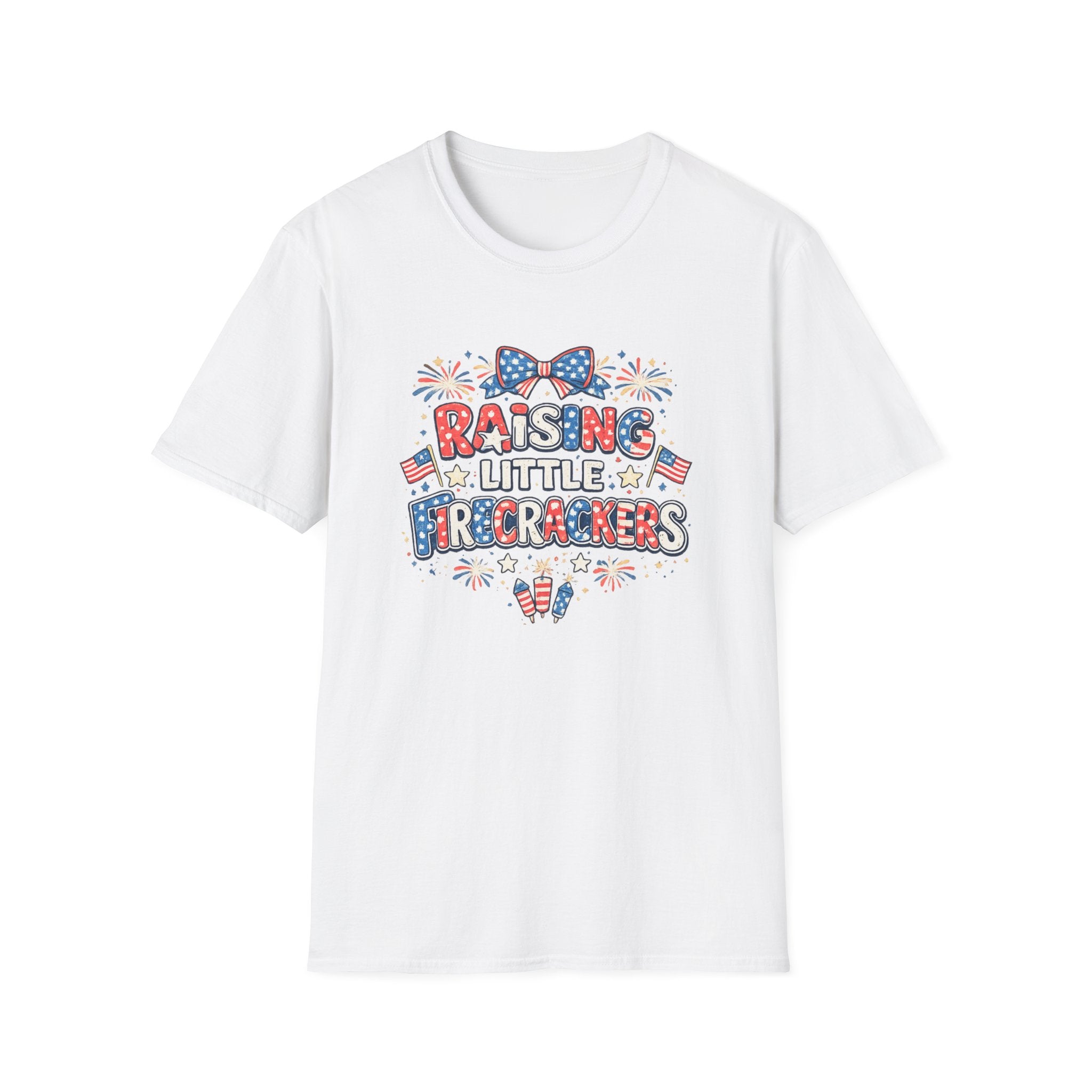 T-Shirt — "Raising Little Firecrackers" Patriotic Kids Mom 4th of July Tee
