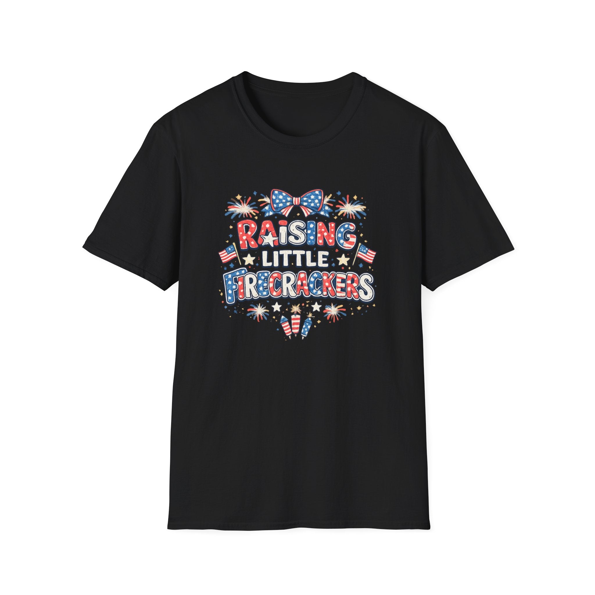 T-Shirt — "Raising Little Firecrackers" Patriotic Kids Mom 4th of July Tee